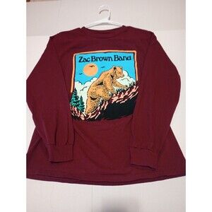Zac Brown Band Long Sleeve Shirt Maroon Bear From The Fire Tour 2023 Medium